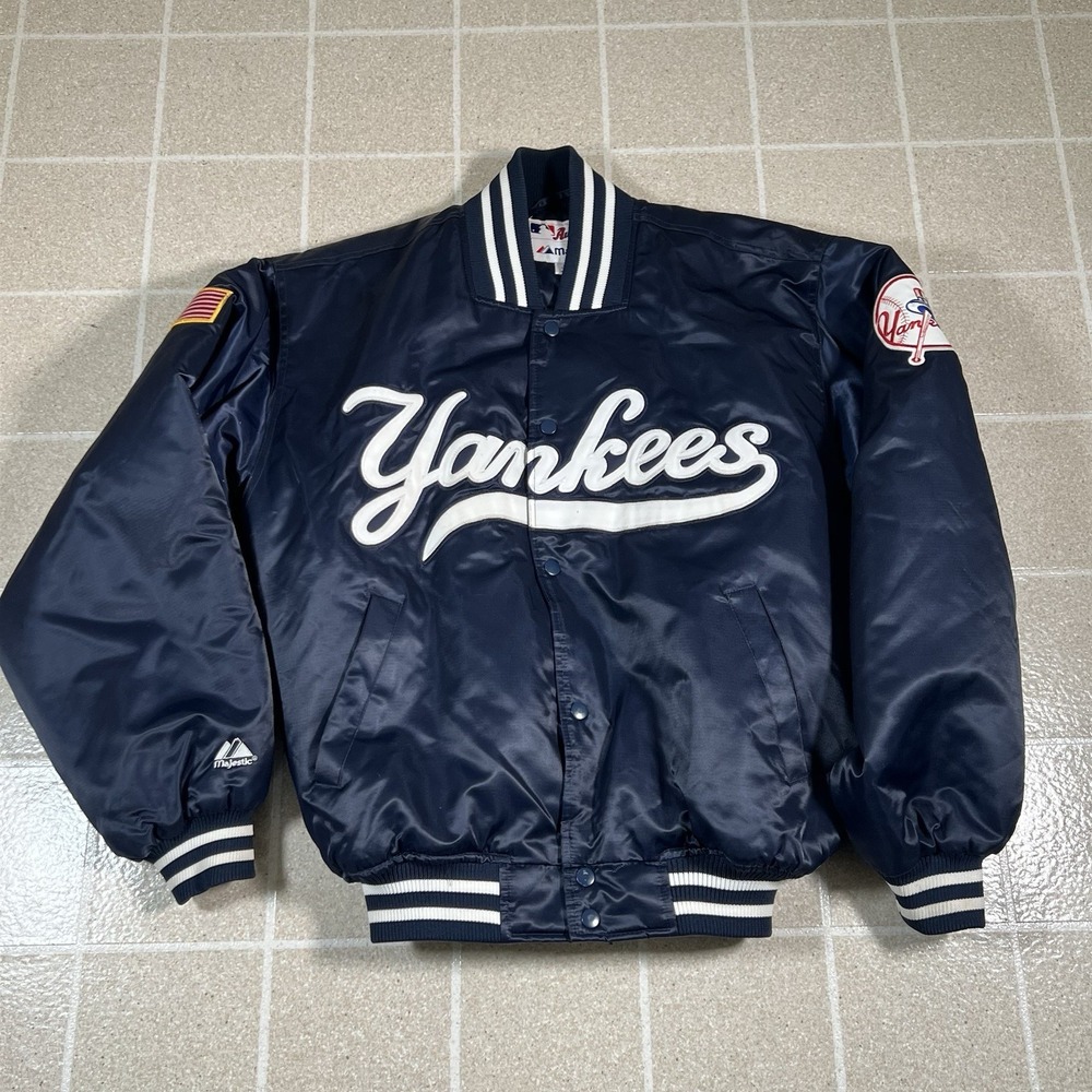 Vintage Navy Blue NEW YORK YANKEES 90's Majestic Satin Field Jacket, Size: MED